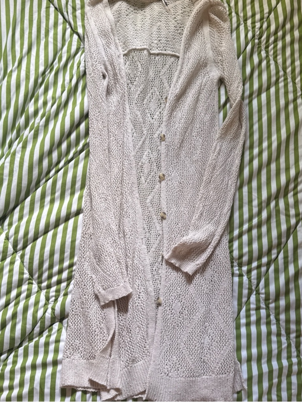 Free People Light Beige Open-Knit Button Cardigan